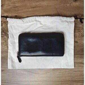 VTG Coach‎ Black Glovetanned Leather Zip Around Accordion Wallet Clutch Black